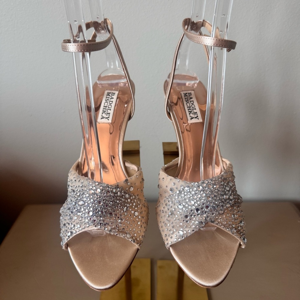 Badgley Mischka Cameryn Crystal Heels Champagne Embellished Organza Size 8 NWT - Picture 4 of 16